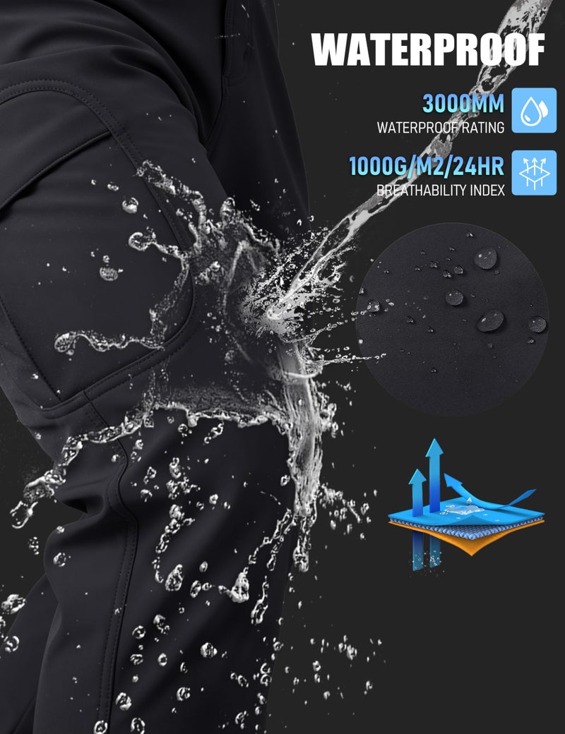 MAGCOMSEN Snowboard Pants for Men Waterproof Warm Fleece Lined Cold Softshell Hiking Ski Thermal Pants Cargo Black, 36 - Image 3